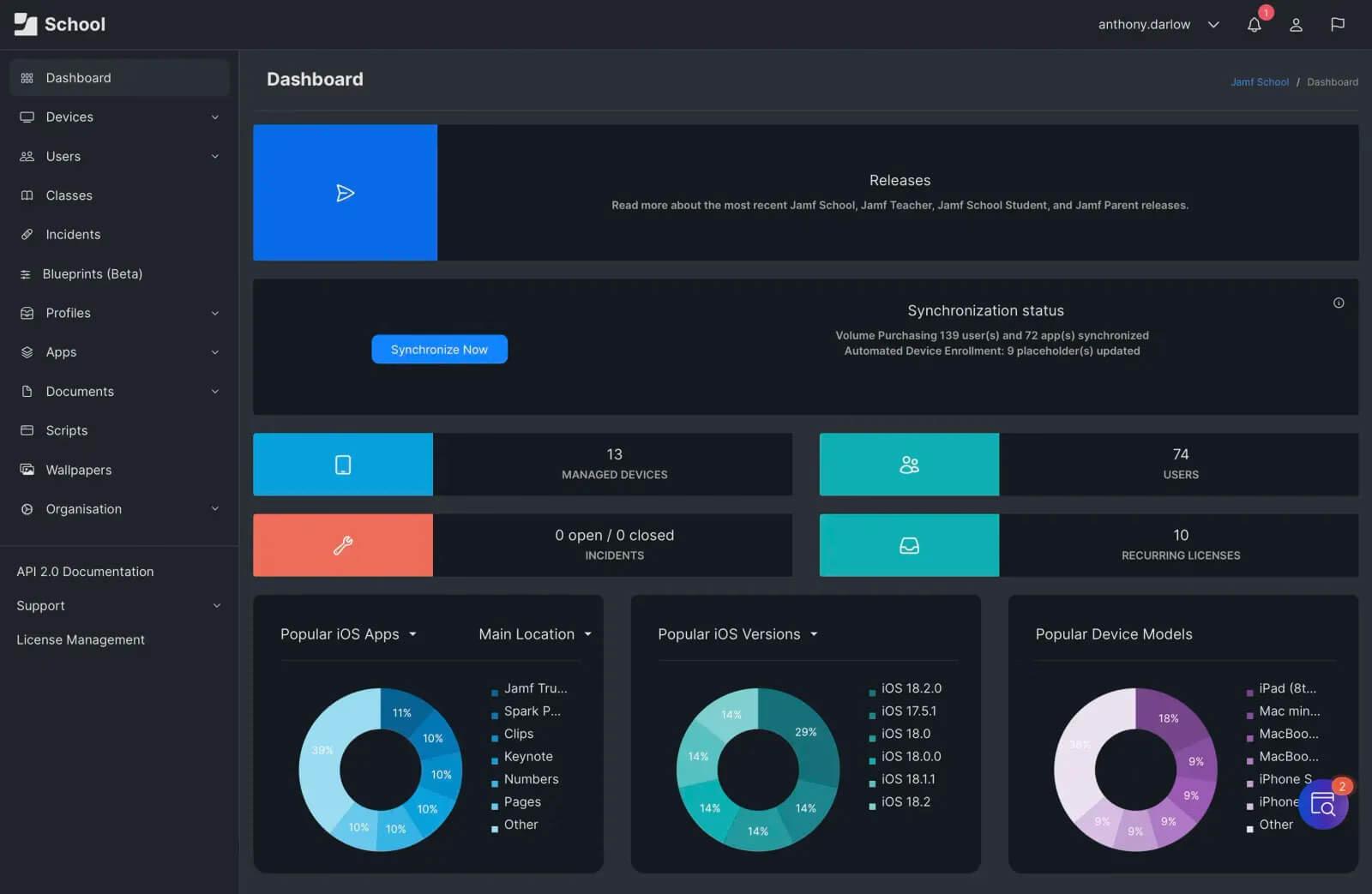 Jamf School dashboard