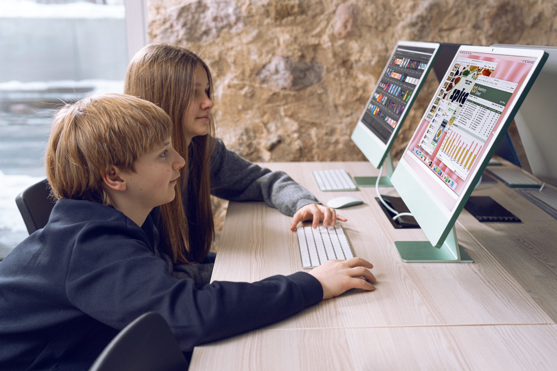 Students working with devices