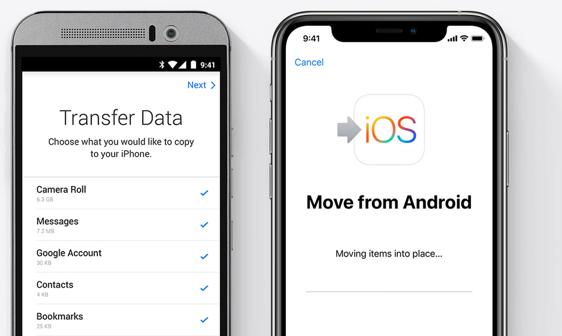  Move to iOS programėlė Android telefone