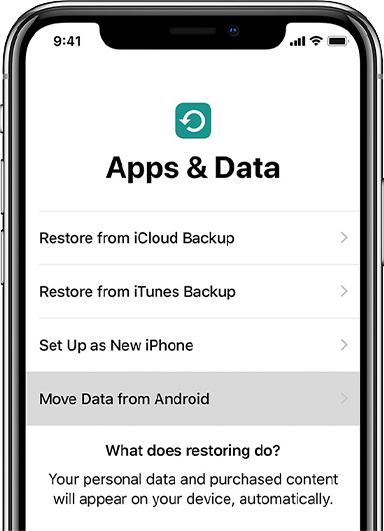iPhone pasirinkimas: Move Data from Android