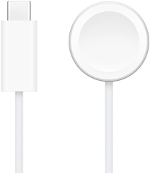 USB-C įkroviklis šalia „Apple Watch“ magnetinio greitojo įkroviklio