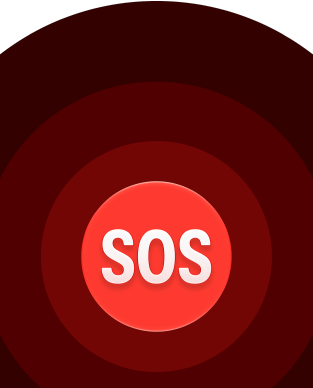 SOS signalo piktograma: raudoni koncentriniai apskritimai su baltu užrašu SOS viduryje