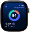 „Apple Watch Series 12“, aliuminio korpusas, kosminė pilka spalva, miego įvertinimo apskritimo diagrama, dešinė pusė iš išorės, „Digital Crown“