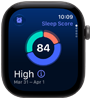 „Apple Watch Series 12“, aliuminio korpusas, kosminė pilka spalva, miego įvertinimo apskritimo diagrama, dešinė pusė iš išorės, „Digital Crown“