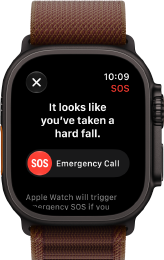 „Apple Watch Ultra 4“, titano korpusas, juoda spalva, palydovinis ryšys, dešinė pusė iš išorės, „Digital Crown“, iškilęs šoninis mygtukas, bordo spalvos „Alpine Loop“ dirželis