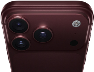 „iPhone 18 Pro Max“, burgundijos spalva (tamsiai raudona), galinė pusė iš išorės, viršuje „Pro Fusion“ kamerų sistema, 3 objektyvai, iš dalies užsidariusios kintamos diafragmos lamelės, blykstė, mikrofonas ir „LiDAR“ skeneris, viršutinė pusė iš išorės, mobiliojo ryšio antena, plokščios šoninės briaunos, suapvalinti kraštai